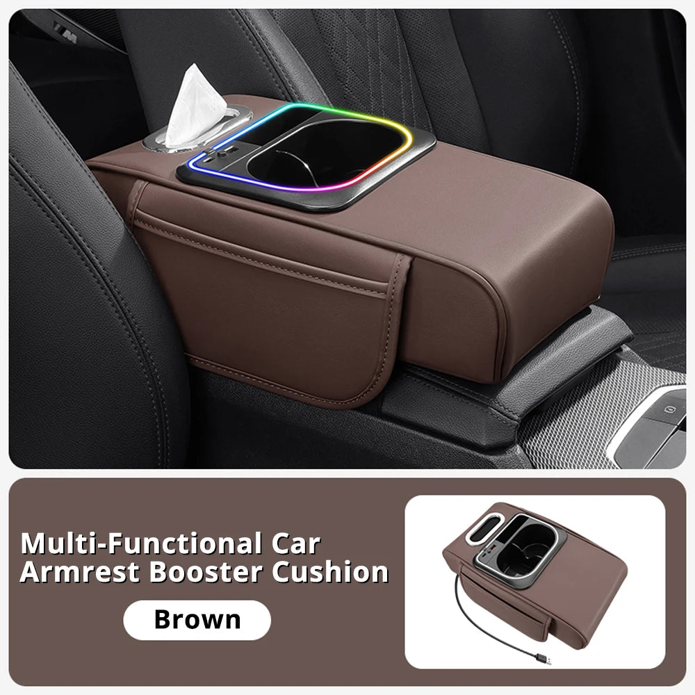 Multifunktionaler Autoarmlehnen-Organizer mit USB-Ladeanschluss und LED-Licht
